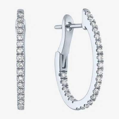 Fine Jewelry (g-h / Si2-i1) Womens 1/3 Ct. T.w. Lab Grown White Diamond 10k White Gold 20mm Hoop Earrings In Transparent