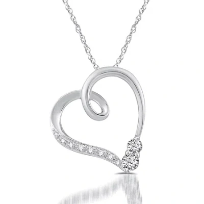 Fine Jewelry Womens 1/5 Ct. Natural White Diamond 10k Gold Heart 18 Inch Pendant Necklace In Transparent