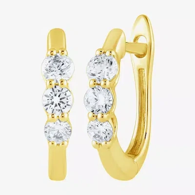 Fine Jewelry (h-i / I1) Womens 1/2 Ct. T.w. Lab Grown White Diamond 10k Gold 15.2mm Hoop Earrings In Transparent