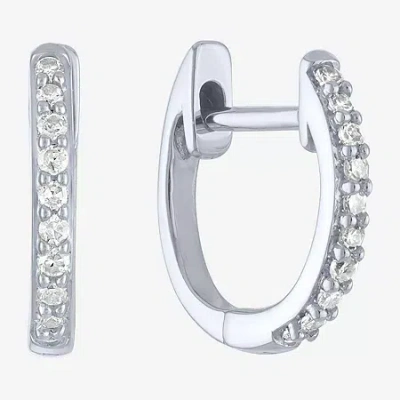 Fine Jewelry (i1-i2/g-h) Womens 1/10 Ct. T.w. Lab Grown White Diamond 10k White Gold 11mm Hoop Earrings In White