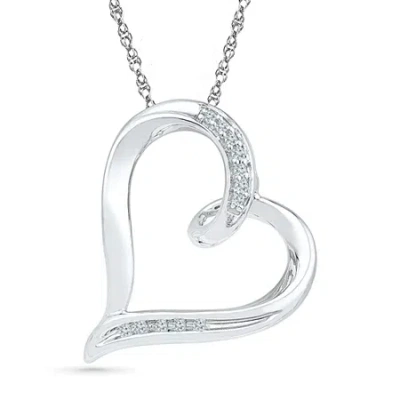 Fine Jewelry Womens Diamond Accent Natural White Diamond 10k Gold Heart 18 Inch Pendant Necklace In Transparent