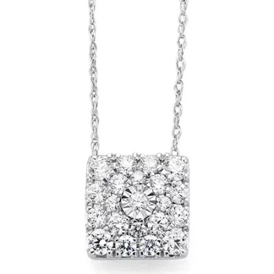 Fine Jewelry Diamond Blossom 1/2ct.t.w. Natural Diamond 10k White Gold Square Pendant Necklace In Transparent