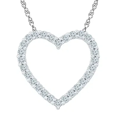 Fine Jewelry Womens 1/5 Ct. Natural White Diamond 10k Gold Heart 18 Inch Pendant Necklace In Transparent