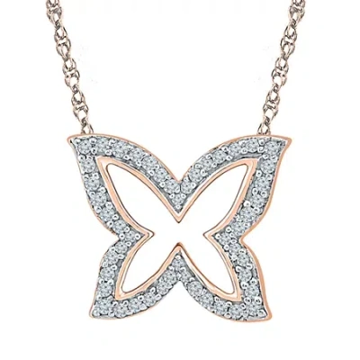 Fine Jewelry Womens 1/6 Ct. T.w. Natural White Diamond 10k Gold Butterfly 18 Inch Pendant Necklace In Transparent