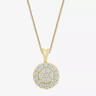 Fine Jewelry Diamond Blossom (si2/g) Womens 1/2 Ct. T.w. Lab Grown White Diamond 10k Gold Round 18 Inch Pendant N In Yellow