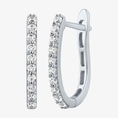 Fine Jewelry (h-i / I1) Womens 1/4 Ct. T.w. Lab Grown White Diamond 10k Gold 14.5mm Hoop Earrings In White