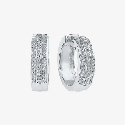 Fine Jewelry Womens 1/4 Ct. T.w. Natural White Diamond 10k Gold 16mm Hoop Earrings In Transparent