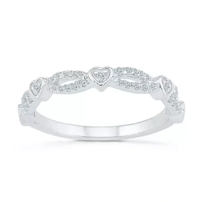 Fine Jewelry Womens 2mm 1/4 Ct. T.w. Natural White Diamond 10k Gold Heart Band In White