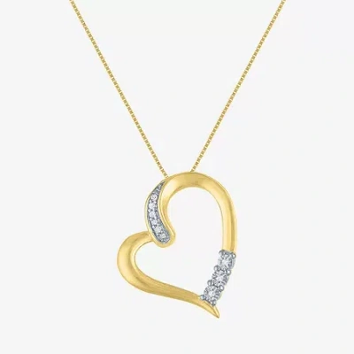 Fine Jewelry Diamond-accent 10k Yellow Gold Tilted Openwork Heart Pendant In Transparent