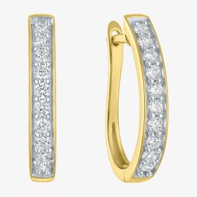 Fine Jewelry (i1-i2/g-h) Womens 1/2 Ct. T.w. Lab Grown White Diamond 10k Gold 20.7mm Hoop Earrings In Transparent