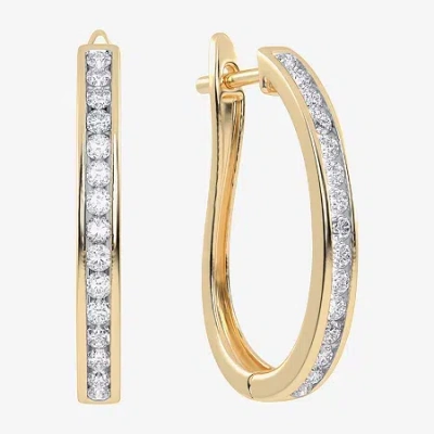 Fine Jewelry (h-i / Si2-i1) Womens 1 Ct. T.w. Lab Grown White Diamond 10k Gold 28.8mm Hoop Earrings In Yellow