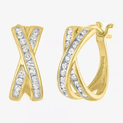 Fine Jewelry (g-h / I1-i2) Womens 1/3 Ct. T.w. Lab Grown White Diamond 10k Gold 12.8mm Hoop Earrings In Transparent