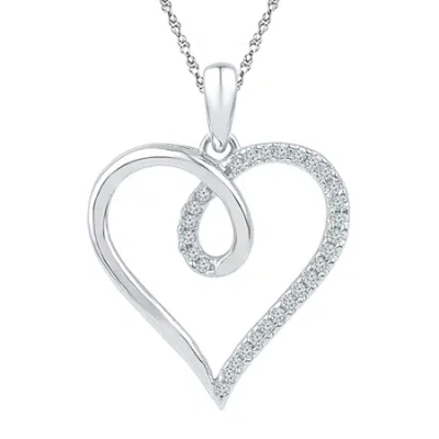 Fine Jewelry Womens 1/8 Ct. T.w. Natural White Diamond 10k Gold Heart 18 Inch Pendant Necklace In Transparent