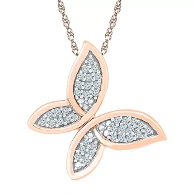 Fine Jewelry Womens 1/10 Ct. T.w. Natural White Diamond 10k Gold Butterfly 18 Inch Pendant Necklace In Transparent