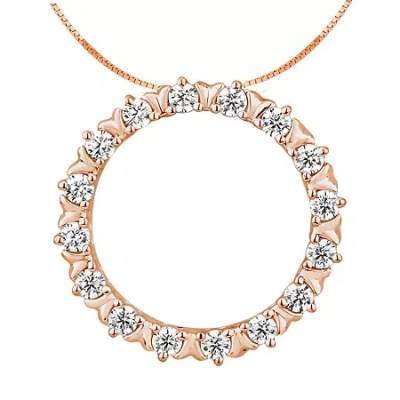 Fine Jewelry Womens 1/4 Ct. T.w. Natural White Diamond 10k Rose Gold Circle 18 Inch Pendant Necklace In Transparent