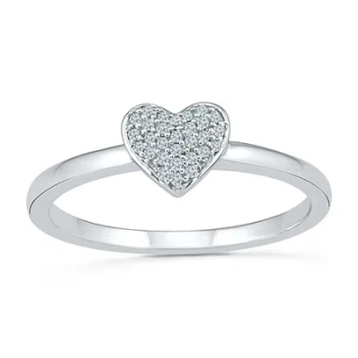 Fine Jewelry Womens Diamond Accent Natural White Diamond 10k Gold Heart Cluster Cocktail Ring In White
