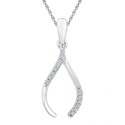 Fine Jewelry Womens Diamond Accent Natural White Diamond 10k Gold Wishbone 18 Inch Pendant Necklace In Transparent
