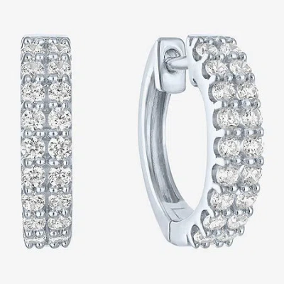 Fine Jewelry (g-h / I1-i2) Womens 1/2 Ct. T.w. Lab Grown White Diamond 10k White Gold 13.6mm Hoop Earrings In Transparent