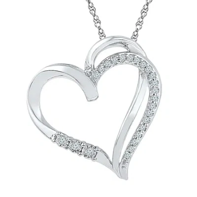 Fine Jewelry Womens 1/10 Ct. T.w. Natural White Diamond 10k Gold Heart 18 Inch Pendant Necklace In Transparent