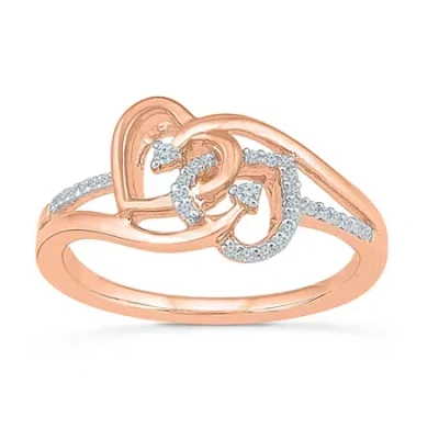 Fine Jewelry Womens 1/10 Ct. T.w. Natural White Diamond 10k Gold Heart Bypass Cocktail Ring In Pink