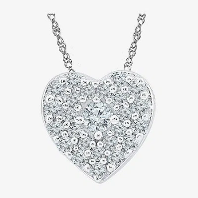Fine Jewelry Womens 1/5 Ct. Natural White Diamond 10k Gold Heart 18 Inch Pendant Necklace In Transparent