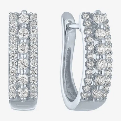 Fine Jewelry (i1-i2/g-h) Womens 1/3 Ct. T.w. Lab Grown White Diamond 10k White Gold 14mm Hoop Earrings In White