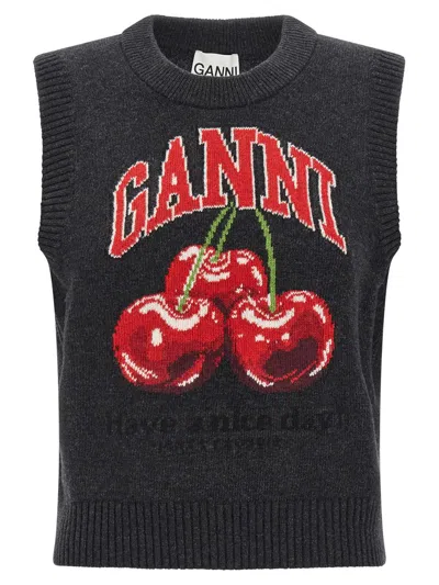Ganni Cherry Vest In Gray