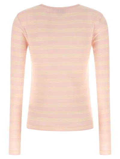 Ganni Striped Sweater T-shirt Pink In Pink