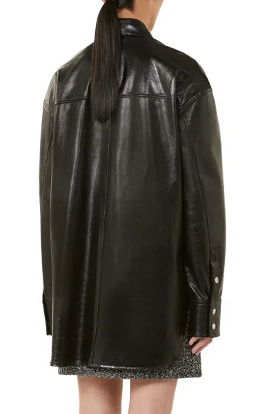 Sportmax Oversized Leather Jacket And Pocket In Black