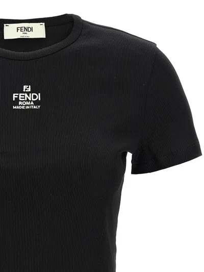 Fendi Women Black Stretch Cotton T-shirt In Black