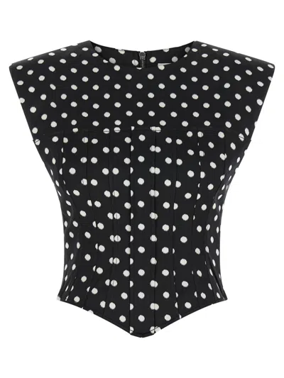 Ganni Polka Dot Top In Black