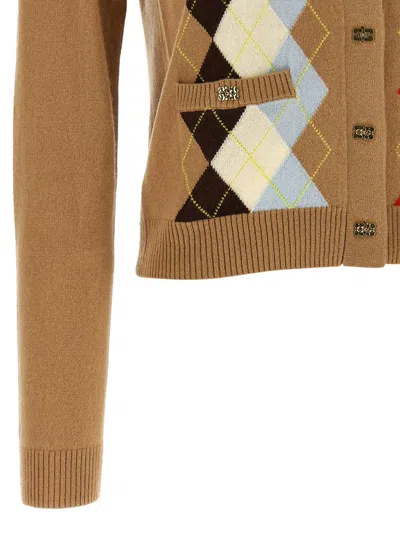 Ganni Diamond-shaped Cardigan Sweaters And Cardigans Beige In Brown