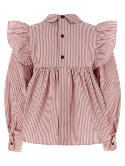 Ganni Striped Blouse Shirt And Blouse Pink In Pink