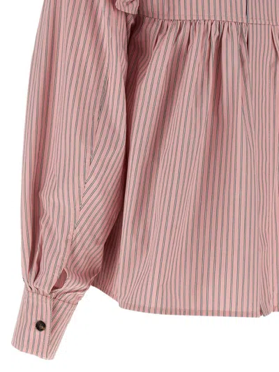 Ganni Striped Blouse Shirt And Blouse Pink In Pink