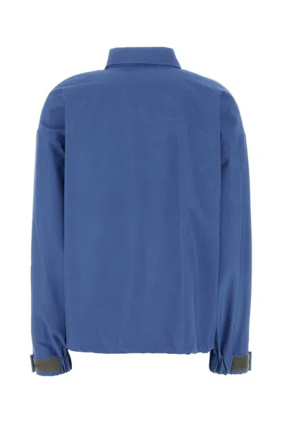 Miu Miu Tech Fabric Collared Windbreaker Jacket Long Sleeves In Blue