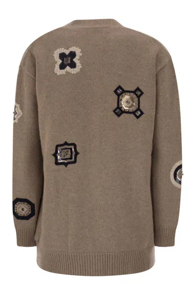 Max Mara Wool Blend Gioire Oversized Knit Cardigan In Brown