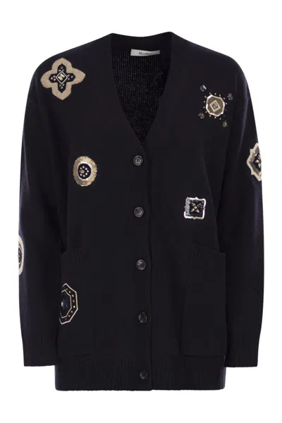 Max Mara Long Wool And Cashmere Cardigan In Black