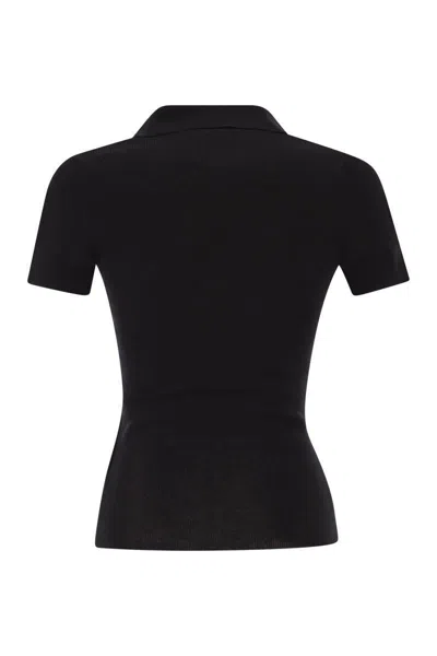 Max Mara Mxmalbero - Ribbed Wool Polo Shirt In Black