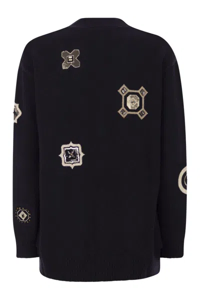 Max Mara Long Wool And Cashmere Cardigan In Black