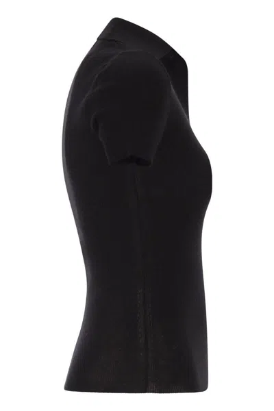 Max Mara Mxmalbero - Ribbed Wool Polo Shirt In Black