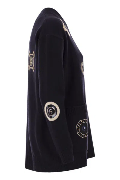 Max Mara Long Wool And Cashmere Cardigan In Black