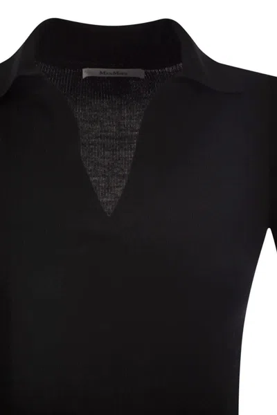 Max Mara Mxmalbero - Ribbed Wool Polo Shirt In Black