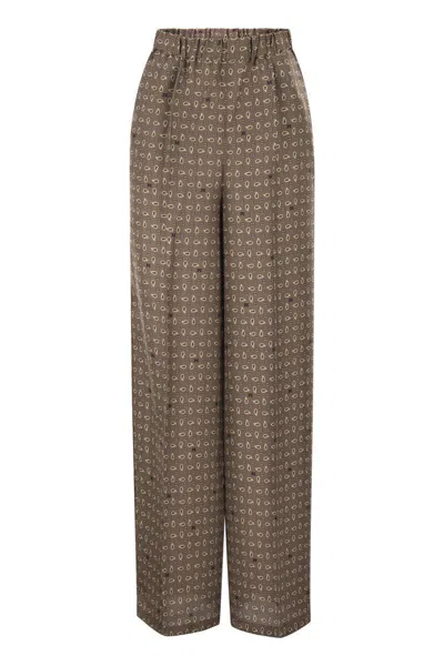 Max Mara Vischio Printed Silk Satin Wide-leg Pants In Brown