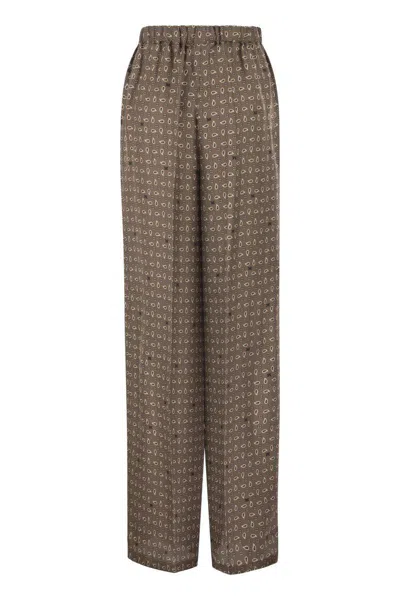 Max Mara Vischio Printed Silk Satin Wide-leg Pants In Brown