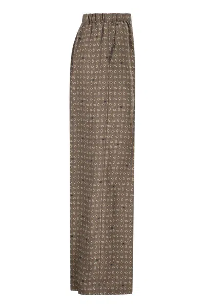 Max Mara Vischio Printed Silk Satin Wide-leg Pants In Brown