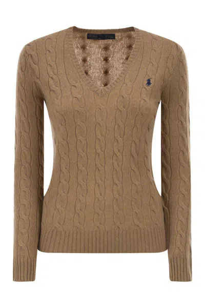 Polo Ralph Lauren Wool And Cashmere Cable Knit Jumper In Brown