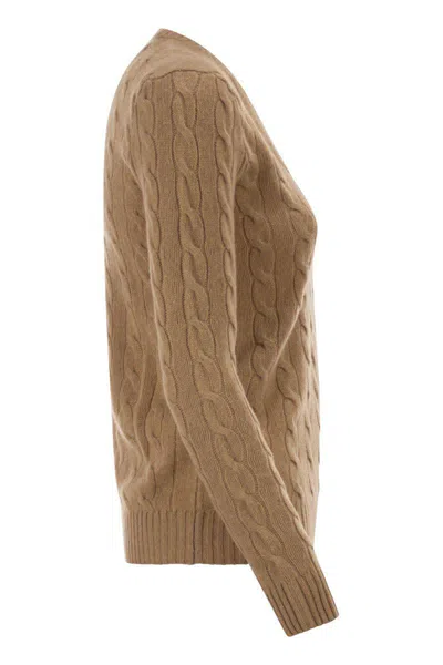 Polo Ralph Lauren Wool And Cashmere Cable Knit Jumper In Brown