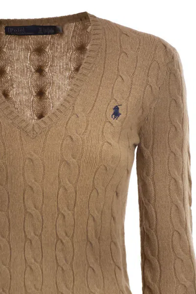 Polo Ralph Lauren Wool And Cashmere Cable Knit Jumper In Brown