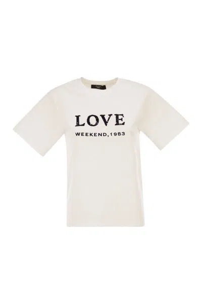 Weekend Max Mara Wkdagile - Jersey T-shirt With Print And Embroidery In White