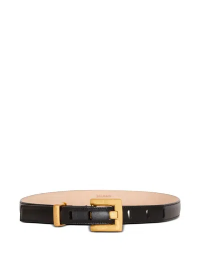 Balmain Anthem Croc-print Embossed Leather Belt In Black